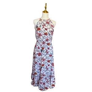 Old Navy Halter White Red Floral Midi Dress
